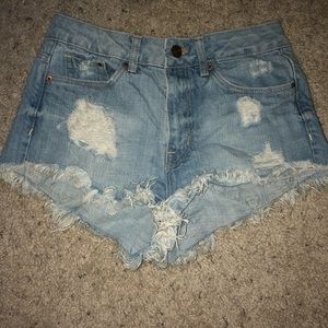 High waisted ripped jean shorts